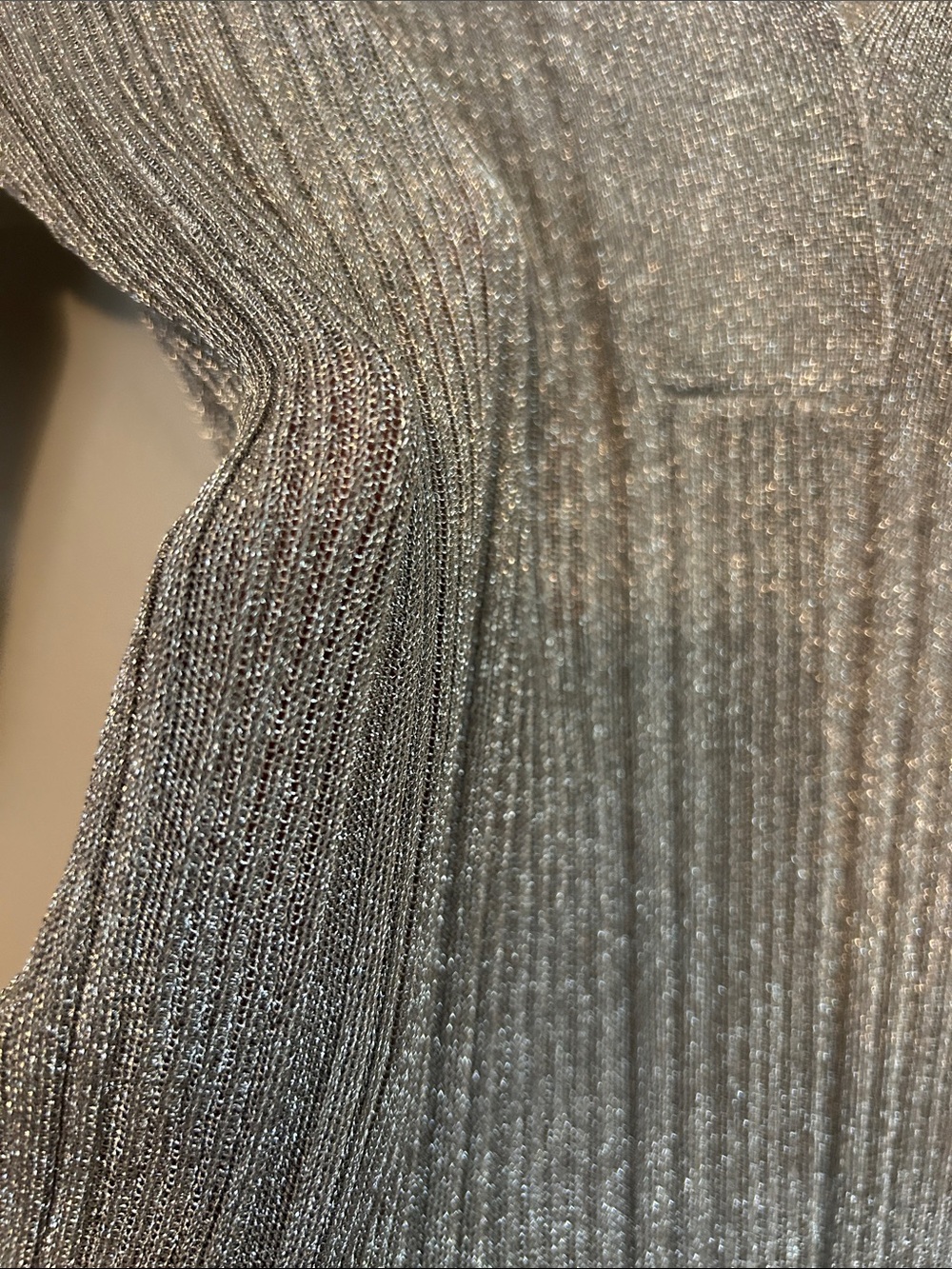 A.L.C. Joey Metallic Silver Ribbed V-Neck Polo Elbow Length Sleeves Top Sweater - Picture 7 of 9